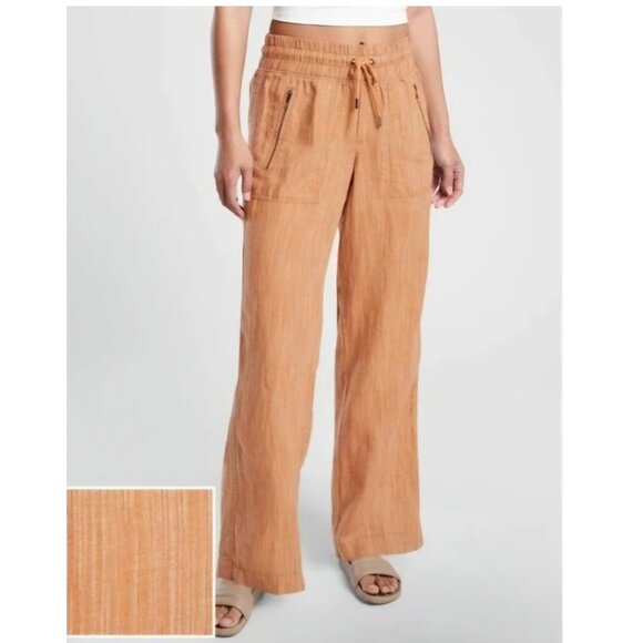Athleta Pants - Athleta Cabo Linen Textured Wide Leg Pant, Rain Dance Size 6